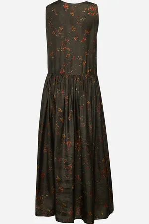 UMA WANG Abito Ardal in twill stampato marrone