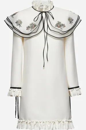 VALENTINO Abito corto ricamato in Crepe Couture avorio