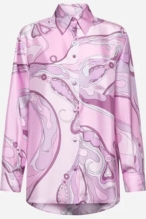 Puccini Camicia in seta rosa stampa Orchidee