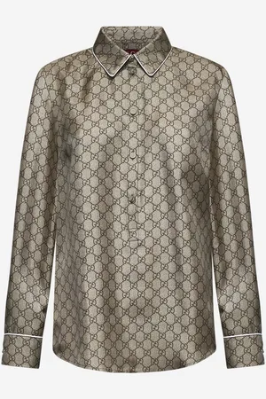 Gucci Camicia in twill di seta stampata beige