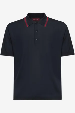 Gucci Polo in maglia blu con motivo Web