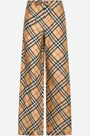Burberry Pantaloni in seta a stampa check
