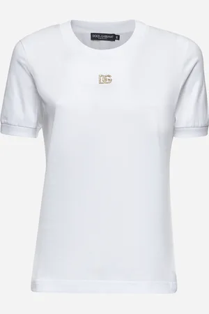 Dolce & Gabbana T-shirt in jersey bianco con placca logo DG