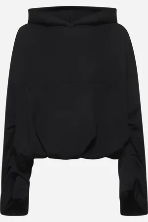 DRIES VAN NOTEN Felpa drappeggiata con cappuccio in cotone nero