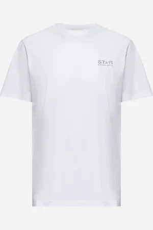 Golden Goose T-shirt bianca con logo e stella in glitter