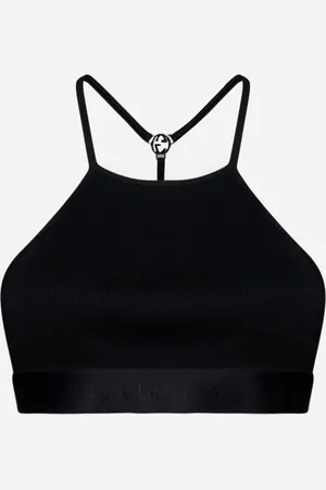 Gucci Top crop in jersey con placca-logo