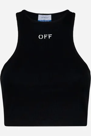 OFF-WHITE Top crop a costine con logo Off