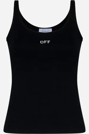 OFF-WHITE Canotta a costine nera con logo Off