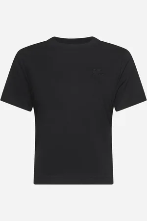 Burberry T-shirt in cotone nero con finiture Check