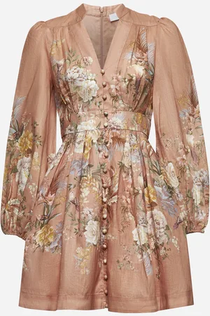 ZIMMERMANN Miniabito Tallow in lino stampato rosa
