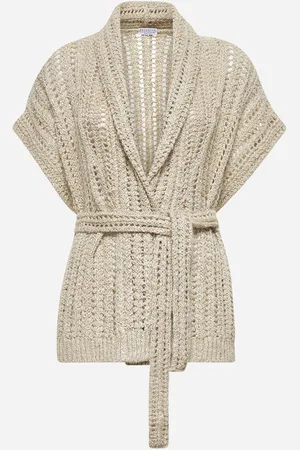 Brunello Cucinelli Cardigan Dazzling in seta e lino beige