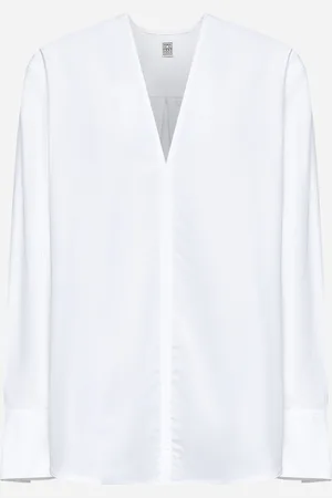 Totême Camicia in popeline bianco con scollo a V