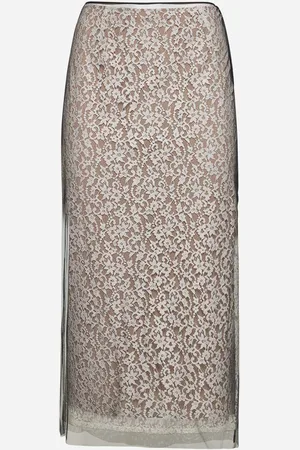 Fendi Gonna midi a strati in pizzo floreale bianco