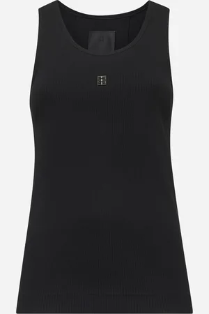 Givenchy Canotta in cotone a costine nero con dettaglio 4G