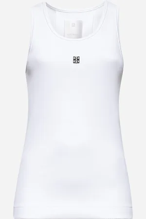 Givenchy Canotta in cotone a costine bianco con dettaglio 4G