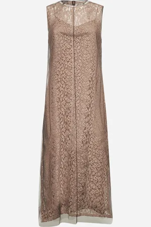 Fendi Abito midi a strati in pizzo floreale rosa