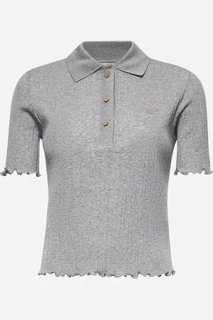 Fendi Polo in jersey a costine grigio con ricamo