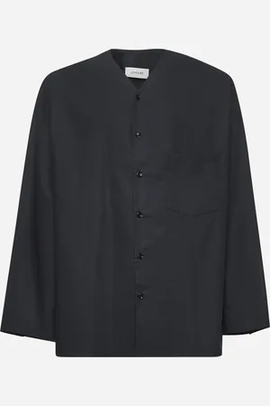 LEMAIRE Camicia in popeline nero con scollo a V