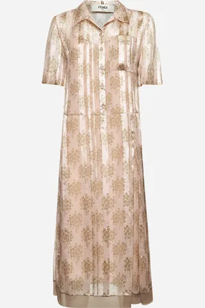 Fendi Abito chemisier in chiffon floreale rosa