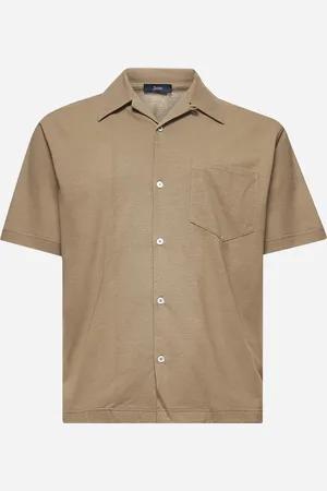 HERNO Camicia bowling in jersey voile crêpe tortora