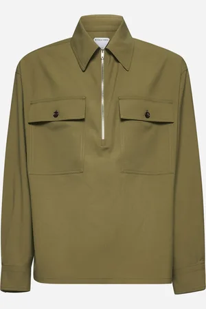 Bottega Veneta Camicia mezza zip in lana sottile verde