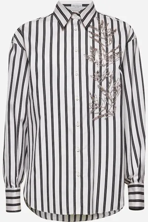 Brunello Cucinelli Camicia in popeline Glistening Herbarium Embroidery