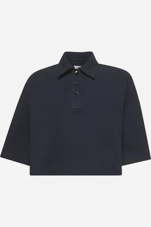 Bottega Veneta Polo cropped in piqué blu