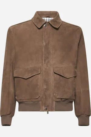 Brunello Cucinelli Giacca Aviatore in camoscio Country cammello