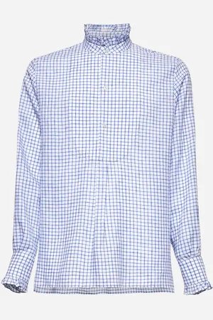 VALENTINO Camicia in lino a quadri bianco e blu