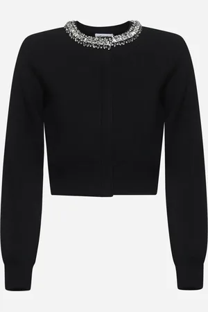 Self-Portrait Cardigan in maglia nera con cristalli