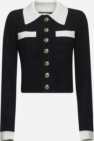 Self-Portrait Cardigan in maglia testurizzata nera
