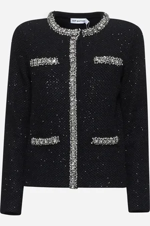 Self-Portrait Cardigan in maglia con paillettes nera