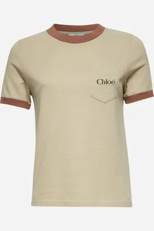 Chloé T-shirt in jersey di cotone beige con logo