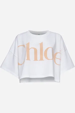 Chloé T-shirt corta in jersey di cotone bianco con logo