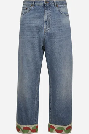 VALENTINO Jeans in denim azzurro con fondo in jacquard