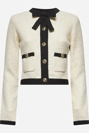 Self-Portrait Cardigan in maglia con paillettes avorio