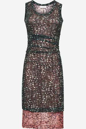 DRIES VAN NOTEN Abito midi a strati in mesh stampato