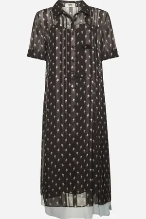Fendi Abito chemisier in chiffon floreale marrone