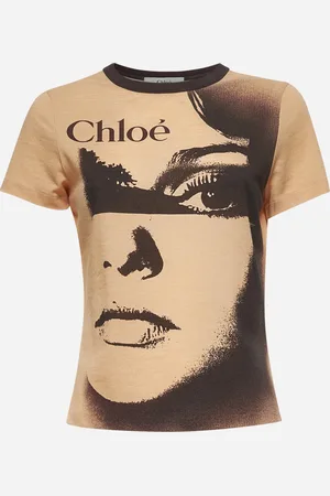 Chloé T-shirt in jersey piqué arancione con stampa