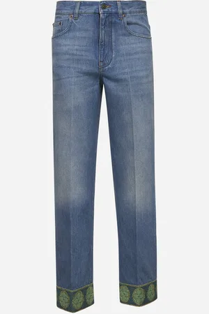VALENTINO Jeans in denim blu con fondo in jacquard