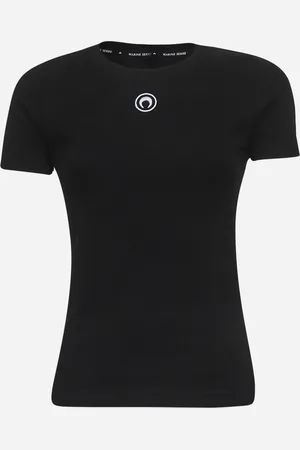 Marine Serre T-shirt Moon Logo in jersey a costine nero
