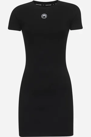 Marine Serre Miniabito Moon Logo in jersey a costine nero