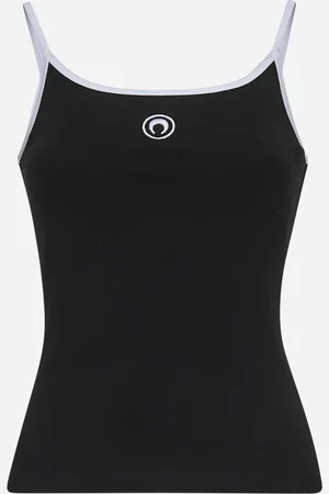 Marine Serre Canotta Moon Logo in jersey a costine nero