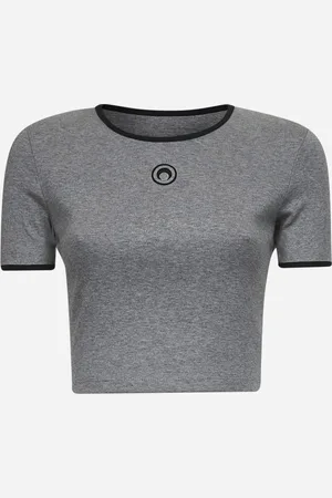 Marine Serre T-shirt cropped Moon Logo in jersey a costine grigio