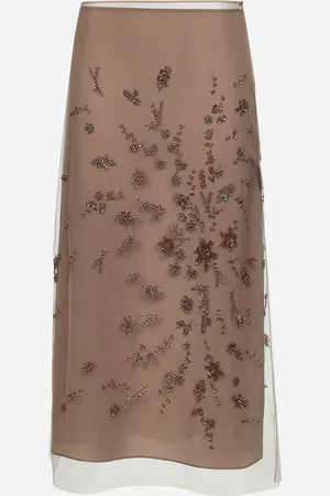 Fendi Gonna longuette in tulle rosa con ricami