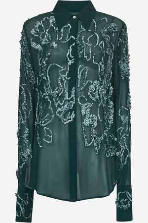 DRIES VAN NOTEN Camicia ricamata in georgette verde