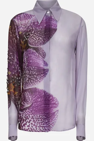 DRIES VAN NOTEN Camicia in georgette stampa Orchidea viola