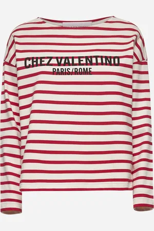 VALENTINO T-shirt in Striped Cotton Jersey avorio