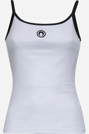 Marine Serre Canotta Moon Logo in jersey a costine bianco