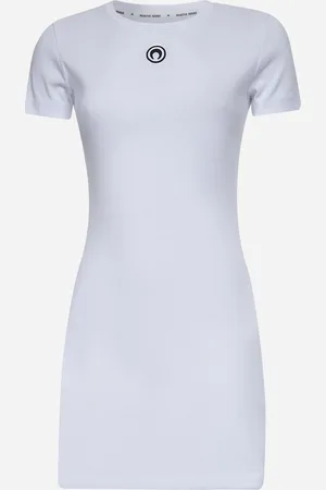 Marine Serre Miniabito Moon Logo in jersey a costine bianco